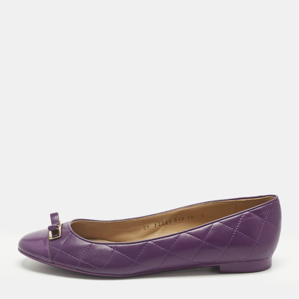 Salvatore Ferragamo Purple Quilted Patent and Leather Bow Ballet Flats Size 40.5 Salvatore Ferragamo Purple Quilted Patent and Leather Bow Ballet Flats Size 40.5