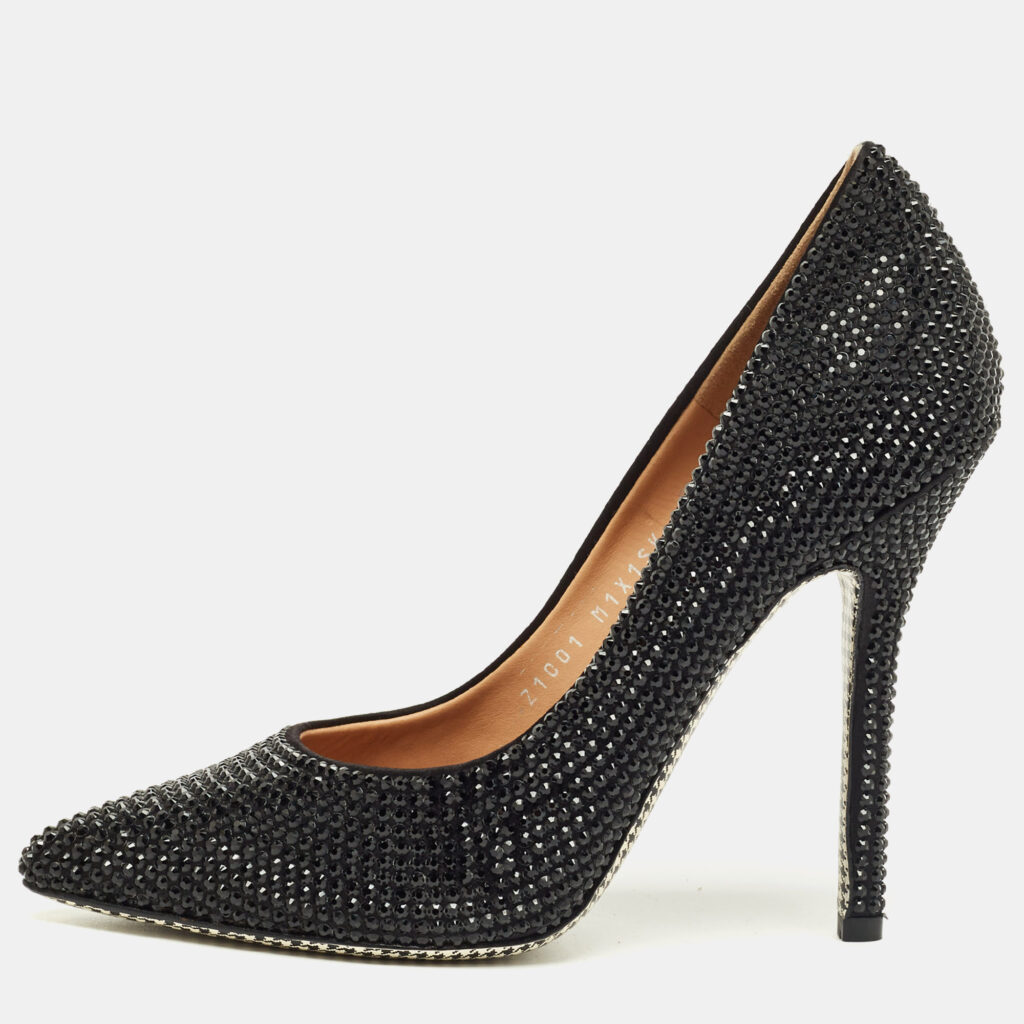 Salvatore Ferragamo Black Satin Crystal Embellished Pointed Toe Pumps Size 37.5 Salvatore Ferragamo Black Satin Crystal Embellished Pointed Toe Pumps Size 37.5