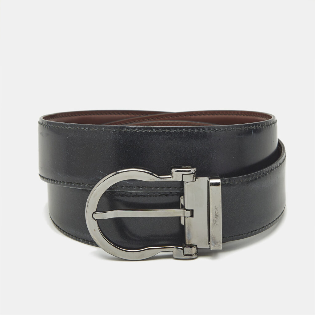 Salvatore Ferragamo Grey/Brown Leather Gancini Buckle Reversible Belt 110 CM Salvatore Ferragamo Grey/Brown Leather Gancini Buckle Reversible Belt 110 CM