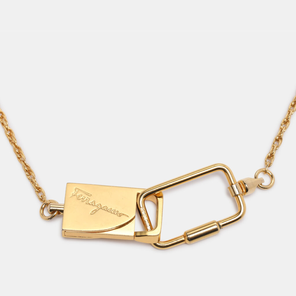 Salvatore Ferragamo Gold Tone Lock Pendant Necklace Salvatore Ferragamo Gold Tone Lock Pendant Necklace