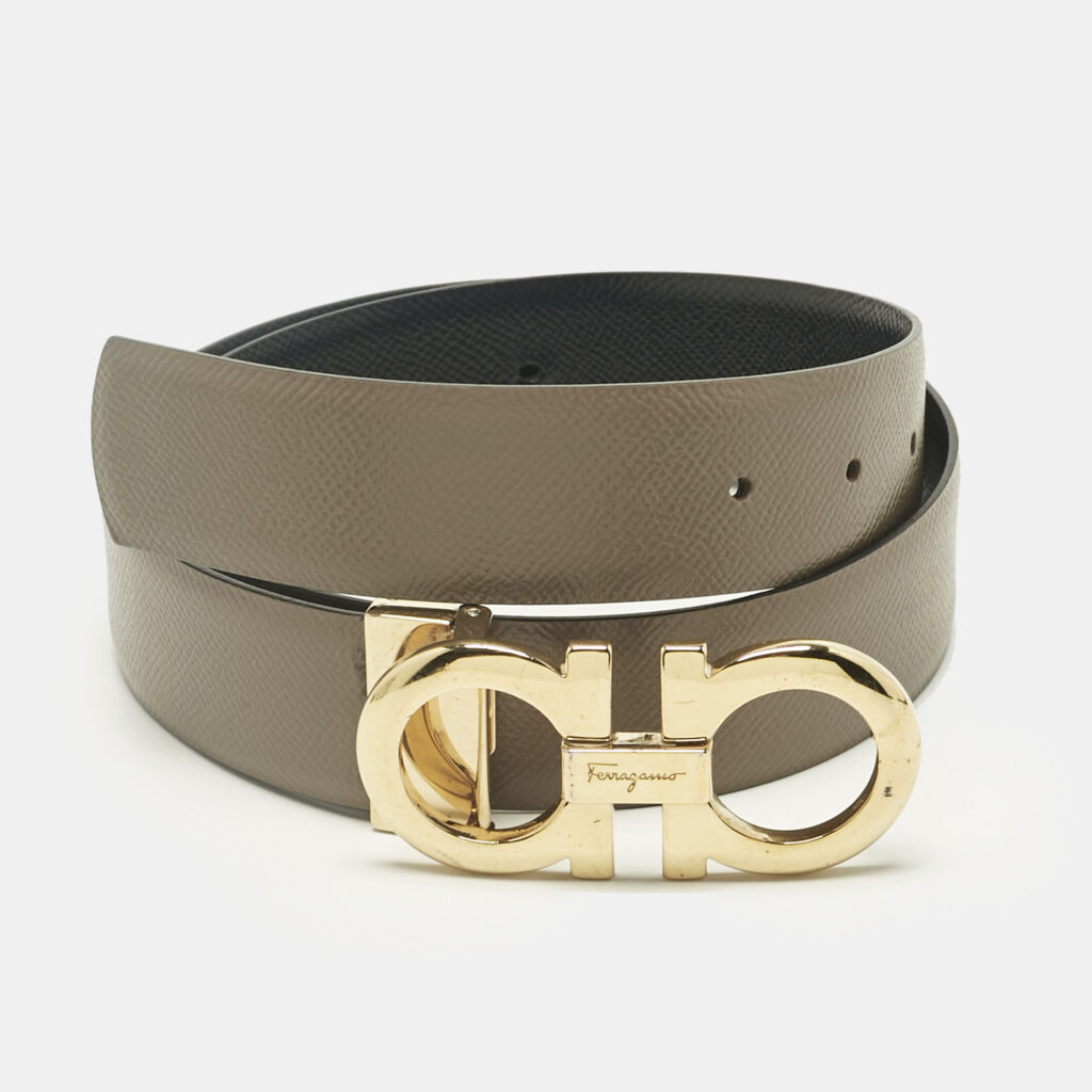 Salvatore Ferragamo Beige/Black Leather Gancini Cut to Size Reversible Belt Salvatore Ferragamo Beige/Black Leather Gancini Cut to Size Reversible Belt