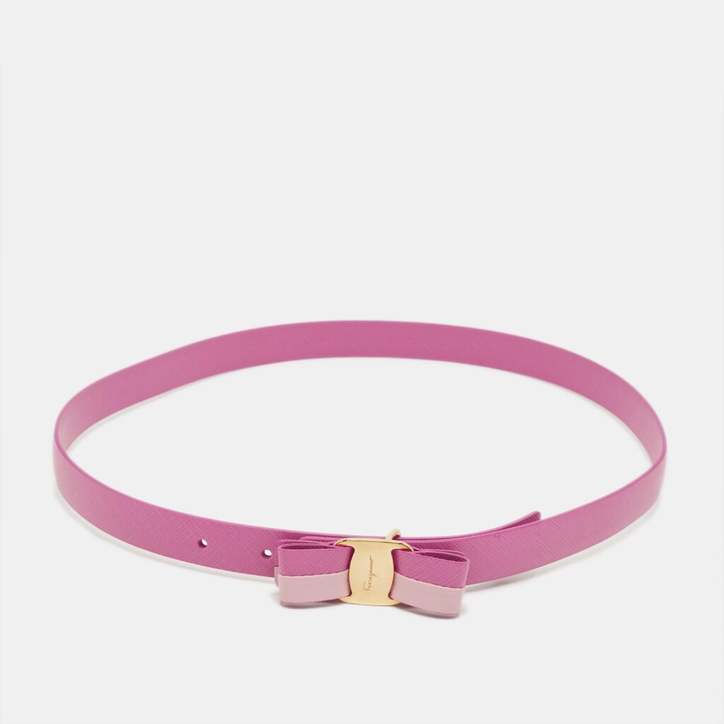 Salvatore Ferragamo Pink Leather Vara Bow Belt 80 CM Salvatore Ferragamo Pink Leather Vara Bow Belt 80 CM