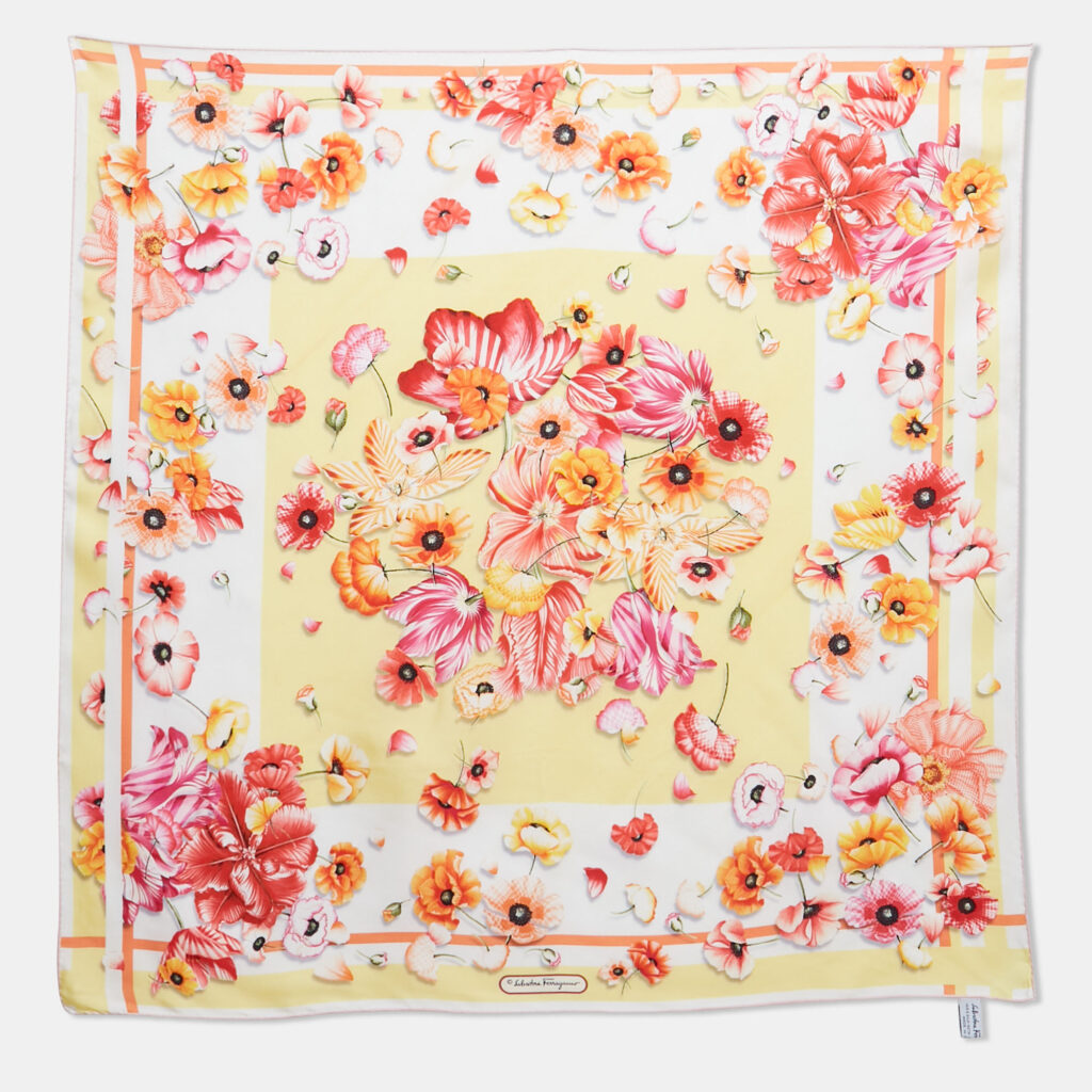 Salvatore Ferragamo Yellow Floral Print Silk Scarf Salvatore Ferragamo Yellow Floral Print Silk Scarf