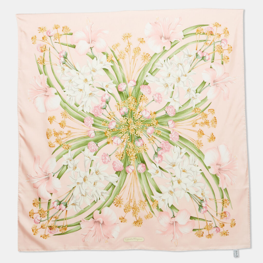 Salvatore Ferragamo Pink Floral Print Silk Square Scarf Salvatore Ferragamo Pink Floral Print Silk Square Scarf