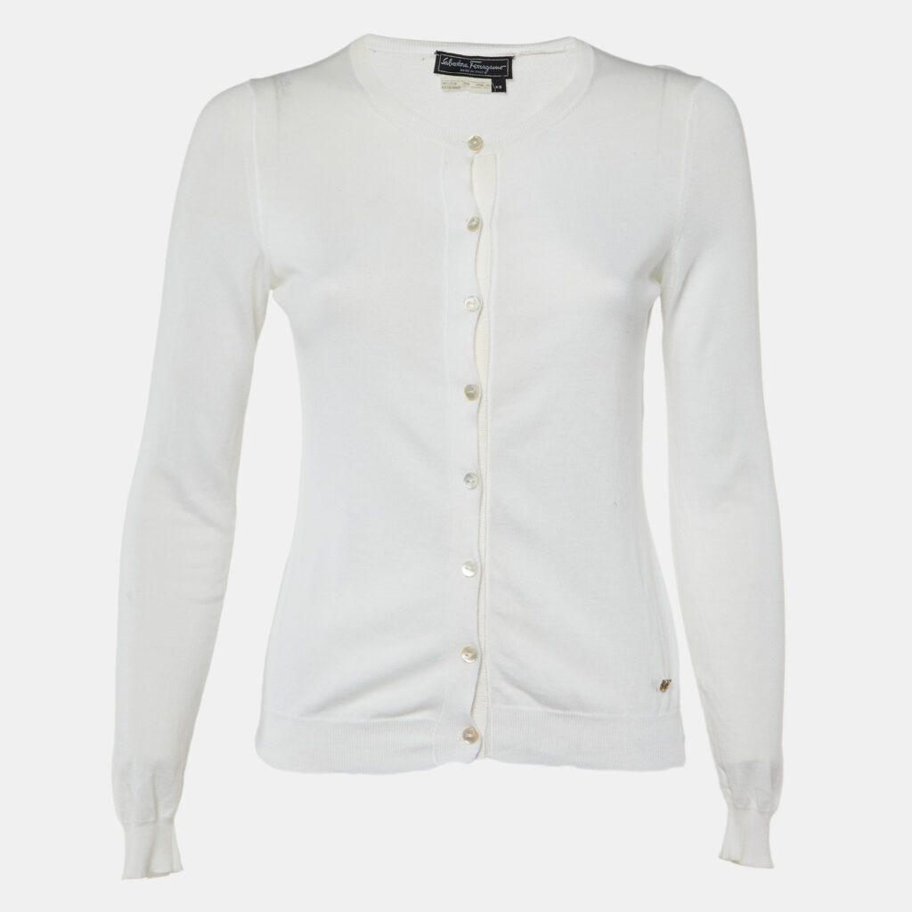 Salvatore Ferragamo Ivory Cotton Knit Button Front Cardigan XS Salvatore Ferragamo Ivory Cotton Knit Button Front Cardigan XS