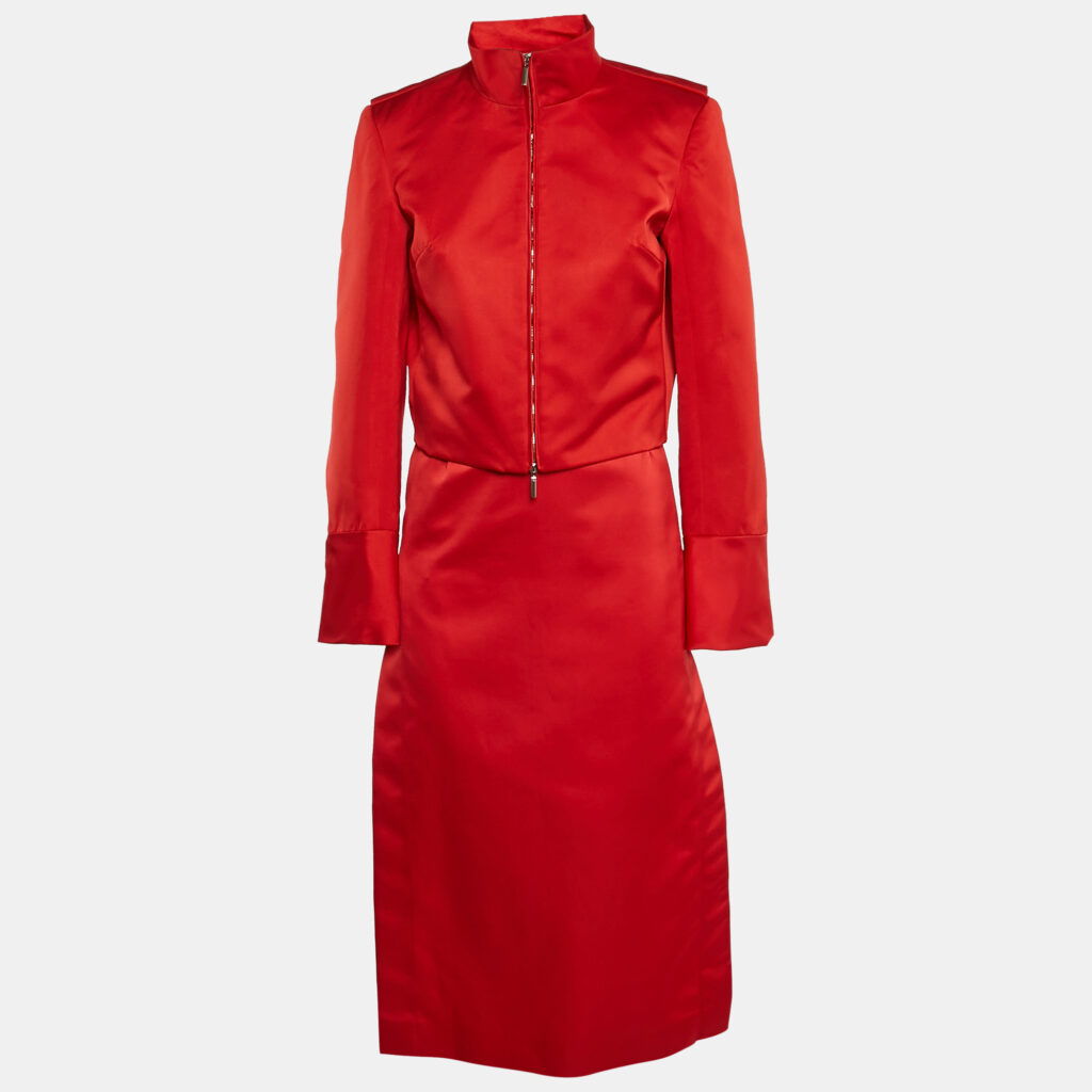 Salvatore Ferragamo Red Synthetic Zip-Up Jacket and Skirt Set M Salvatore Ferragamo Red Synthetic Zip-Up Jacket and Skirt Set M
