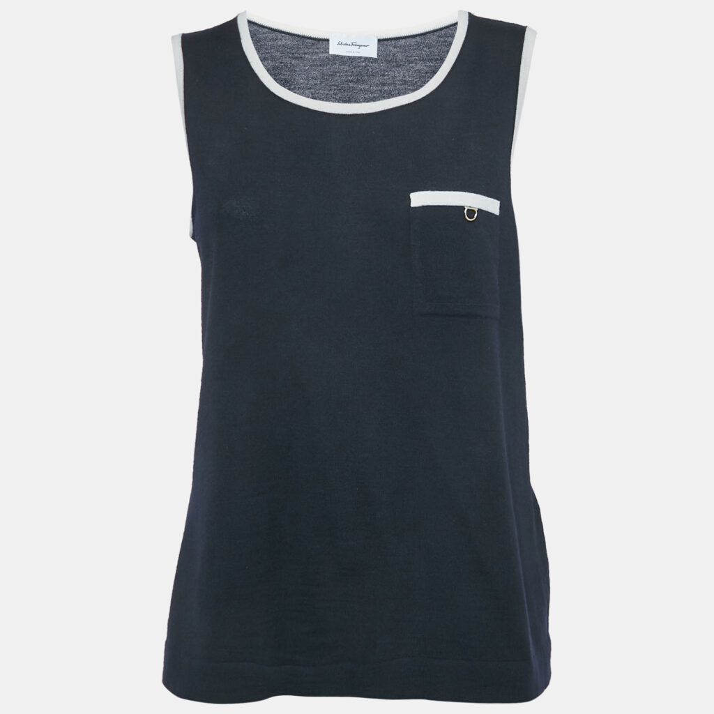 Salvatore Ferragamo Navy Blue Wool Tank Top L
