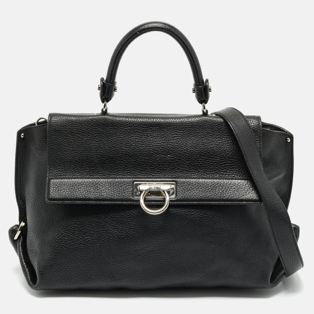 Salvatore Ferragamo Black Leather Large Sofia Top Handle Bag