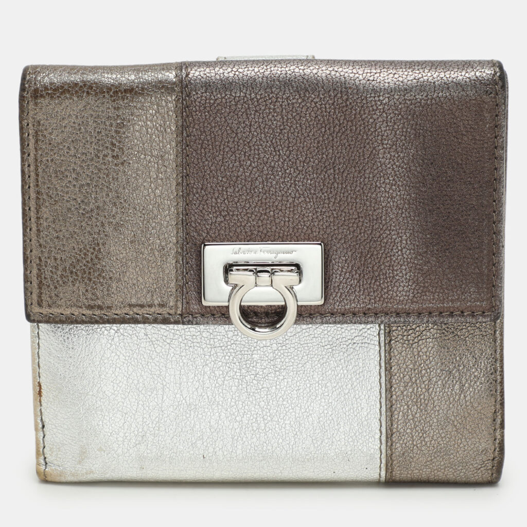 Salvatore Ferragamo Metallic Block Color Leather Gancini Bifold Wallet Salvatore Ferragamo Metallic Block Color Leather Gancini Bifold Wallet
