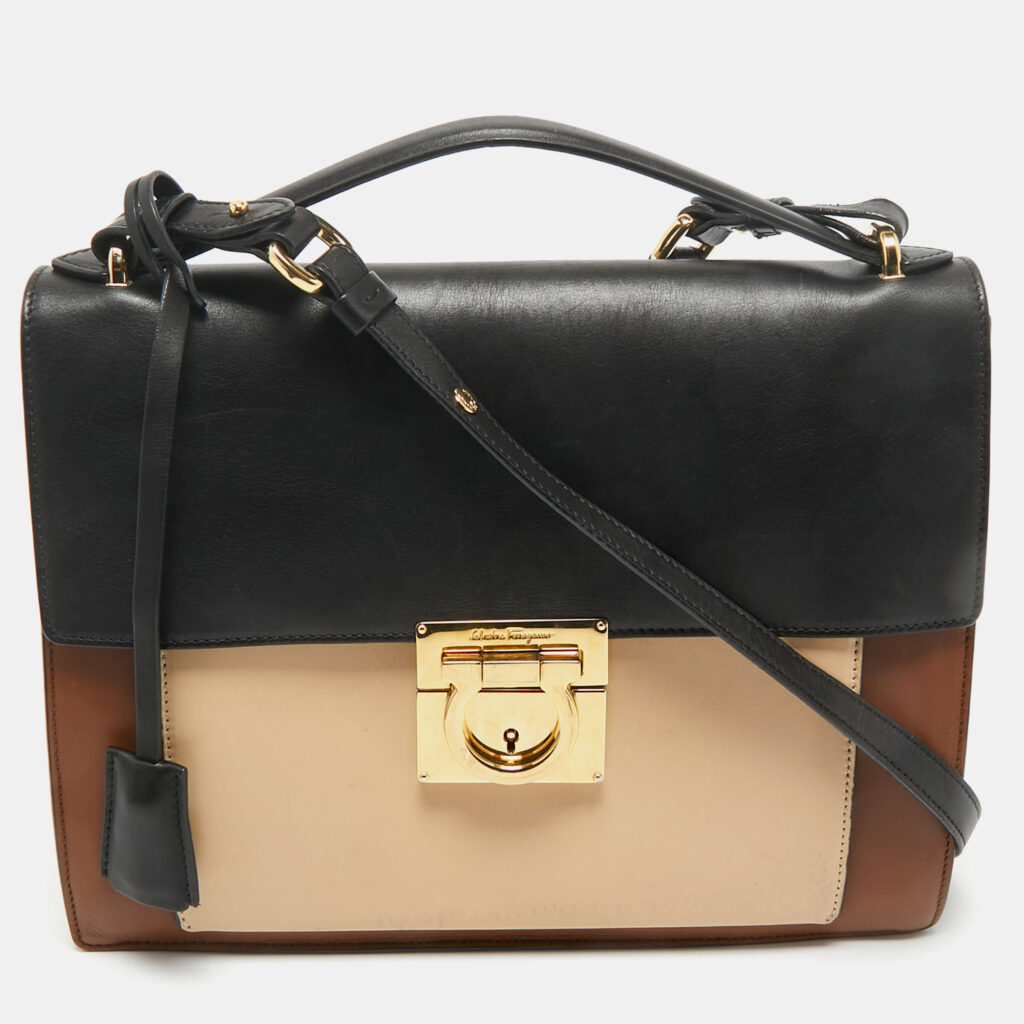 Salvatore Ferragamo Tricolor Leather Marisol Top Handle Bag Salvatore Ferragamo Tricolor Leather Marisol Top Handle Bag