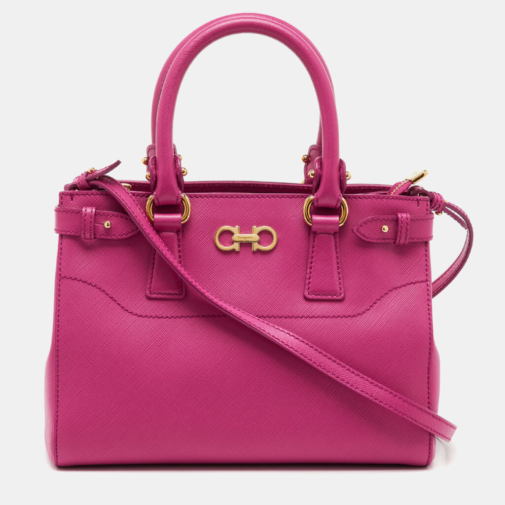 luxury-women-salvatore-ferragamo-used-handbags-p1219295-013-1.jpg Salvatore Ferragamo Fuchsia Saffiano Leather Beky Tote