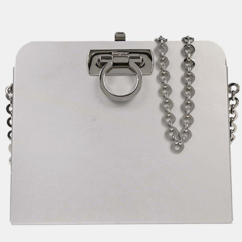 Salvatore Ferragamo Silver Aluminum Gancini Shoulder Bag Salvatore Ferragamo Silver Aluminum Gancini Shoulder Bag