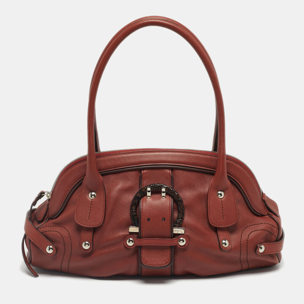 Salvatore Ferragamo Brick Brown Leather Gancini Buckle Satchel Salvatore Ferragamo Brick Brown Leather Gancini Buckle Satchel