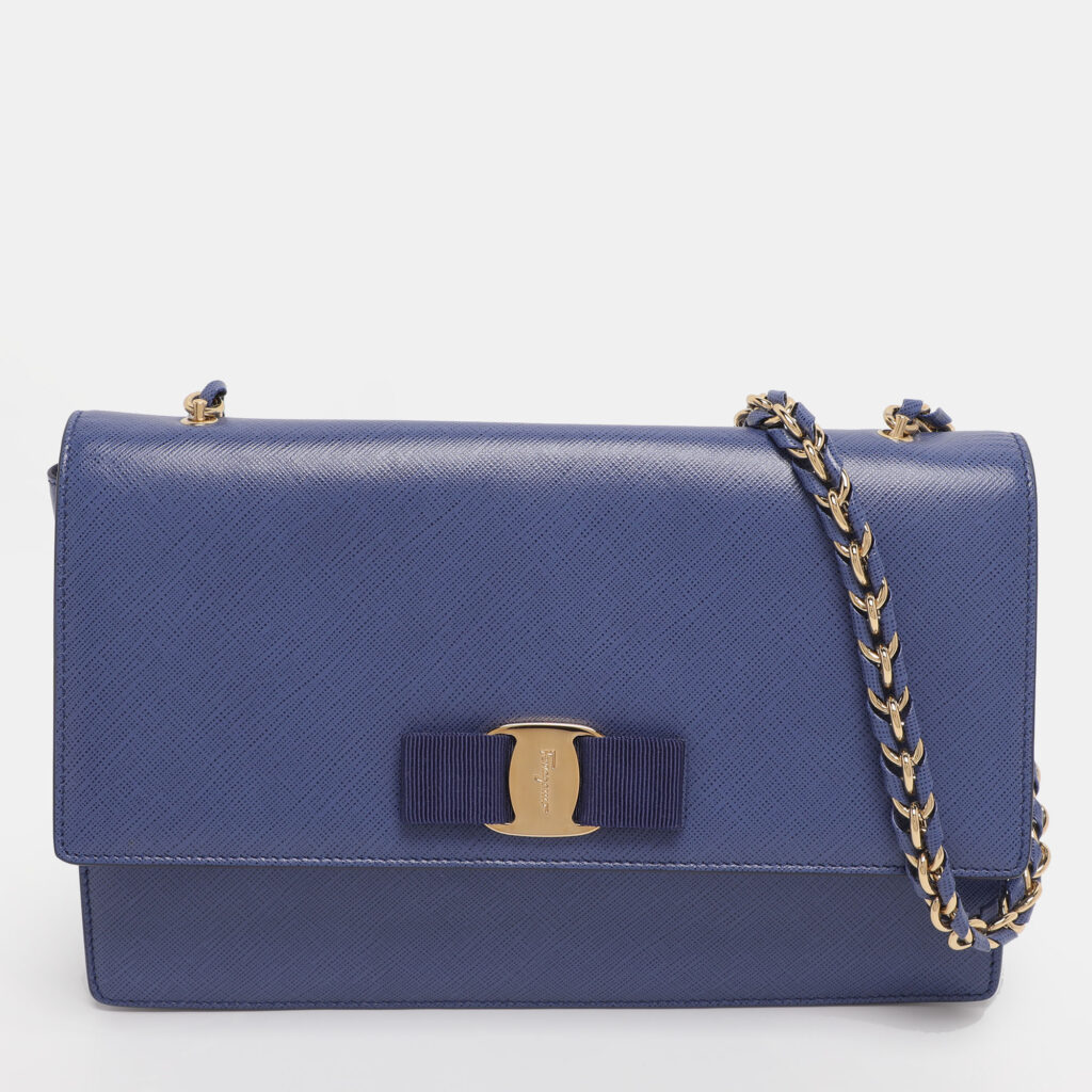 Salvatore Ferragamo Blue Leather Ginny Shoulder Bag Salvatore Ferragamo Blue Leather Ginny Shoulder Bag