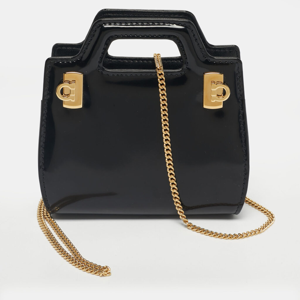 Salvatore Ferragamo Black Patent Leather Micro Sofia Tote Salvatore Ferragamo Black Patent Leather Micro Sofia Tote