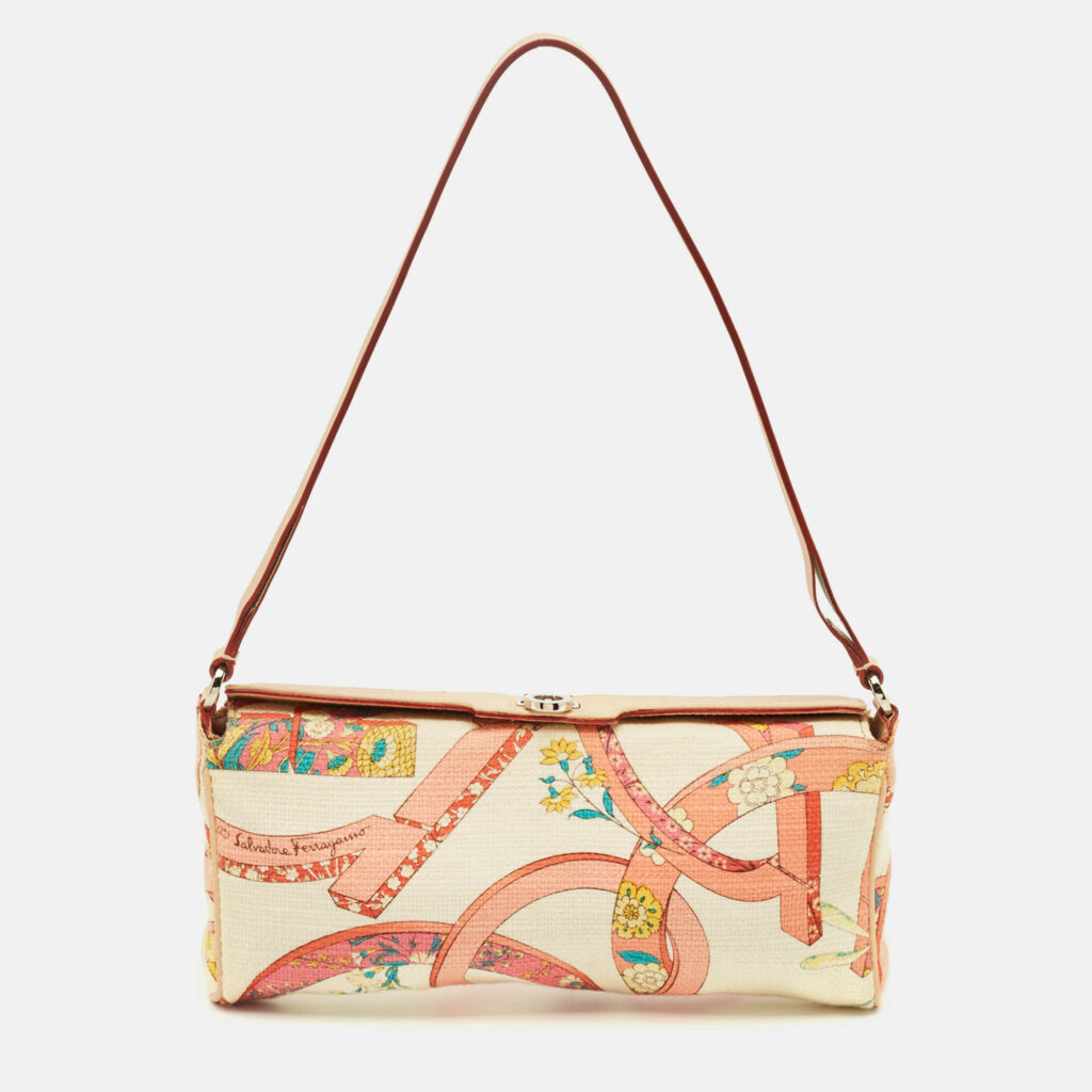 Salvatore Ferragamo Multicolor Printed Canvas and Leather Gancini Pochette Bag Salvatore Ferragamo Multicolor Printed Canvas and Leather Gancini Pochette Bag