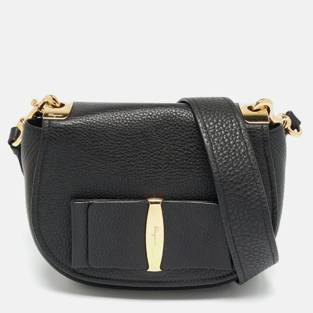 Salvatore Ferragamo Black Leather Iconic Bow Crossbody Bag Salvatore Ferragamo Black Leather Iconic Bow Crossbody Bag