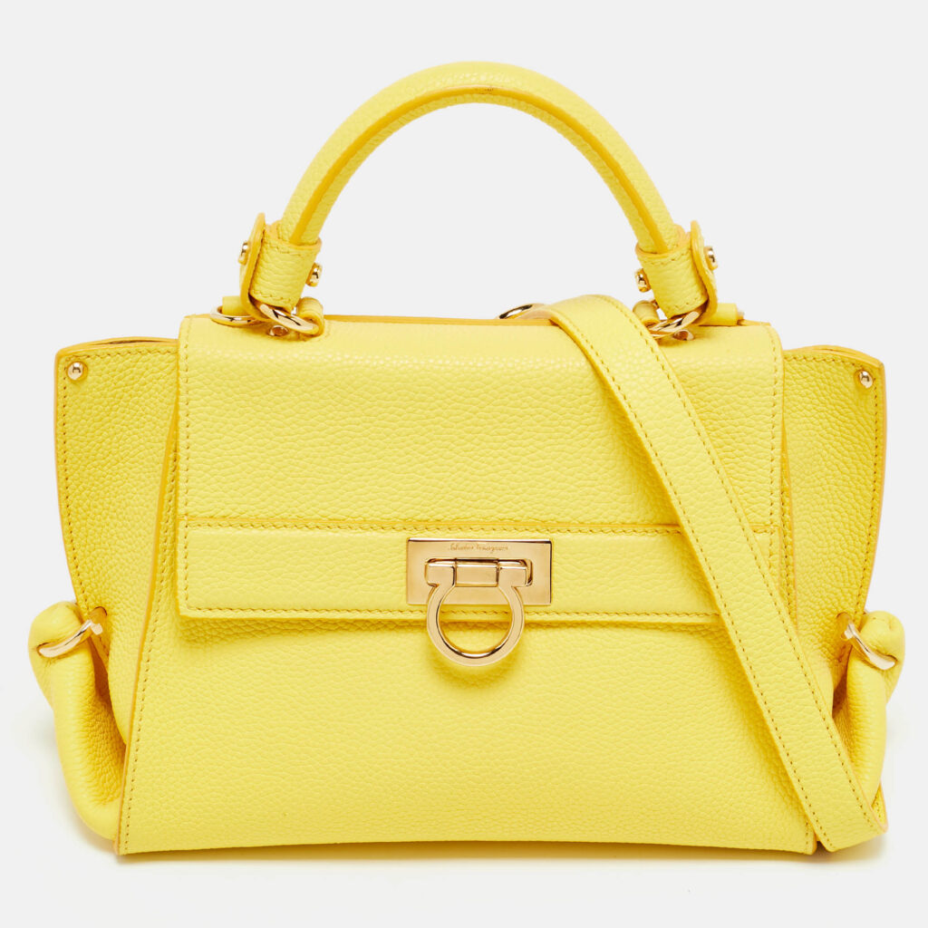 Salvatore Ferragamo Yellow Leather Small Sofia Top Handle Bag Salvatore Ferragamo Yellow Leather Small Sofia Top Handle Bag