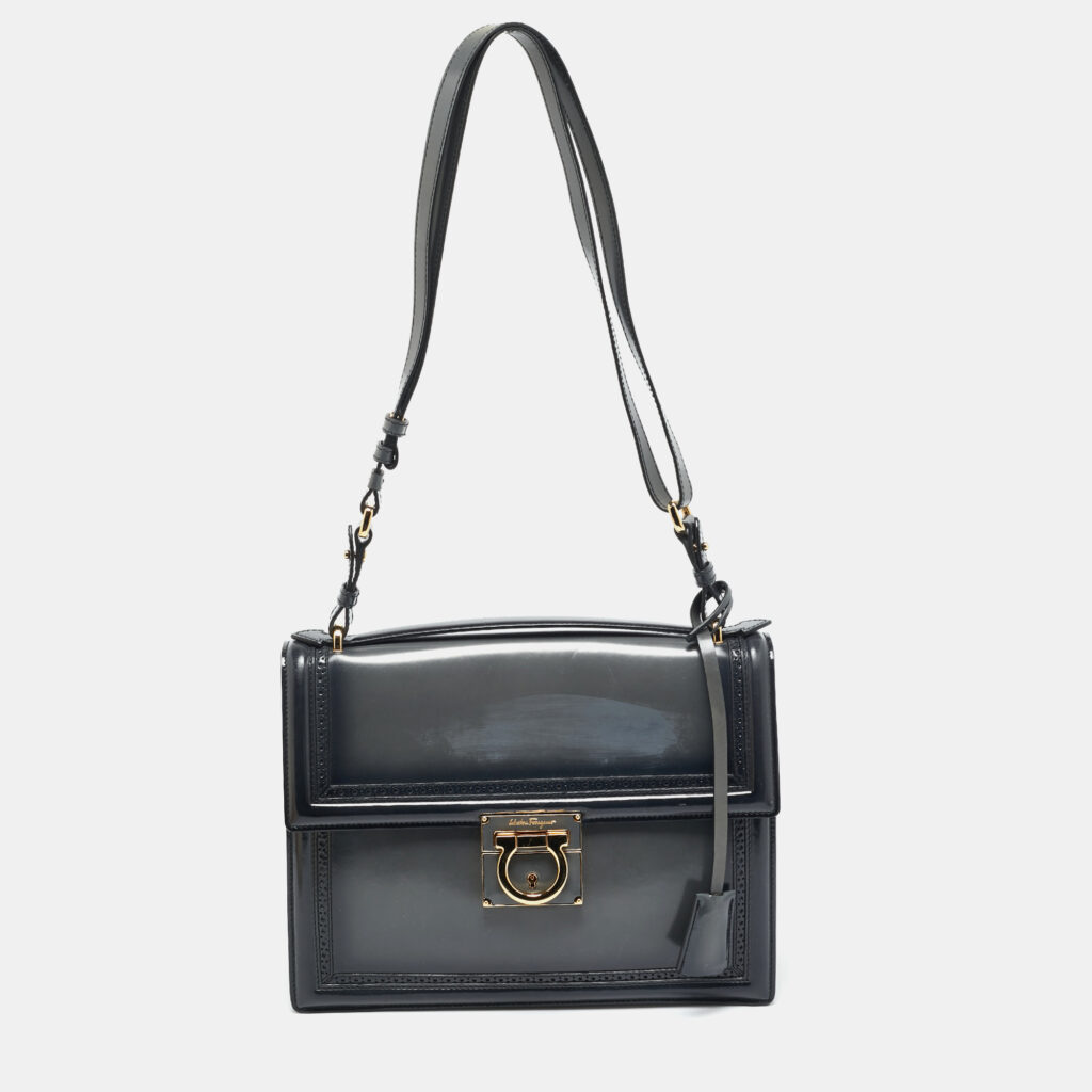 luxury-women-salvatore-ferragamo-used-handbags-p1246278-009.jpg Salvatore Ferragamo Marisol Grey Glazed Leather Top Handle Bag