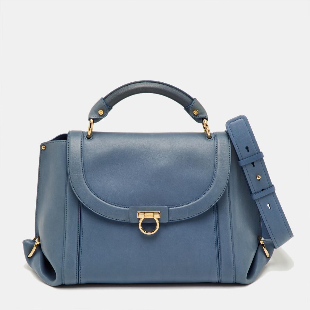 Salvatore Ferragamo Sofia Large Blue Leather Satchel