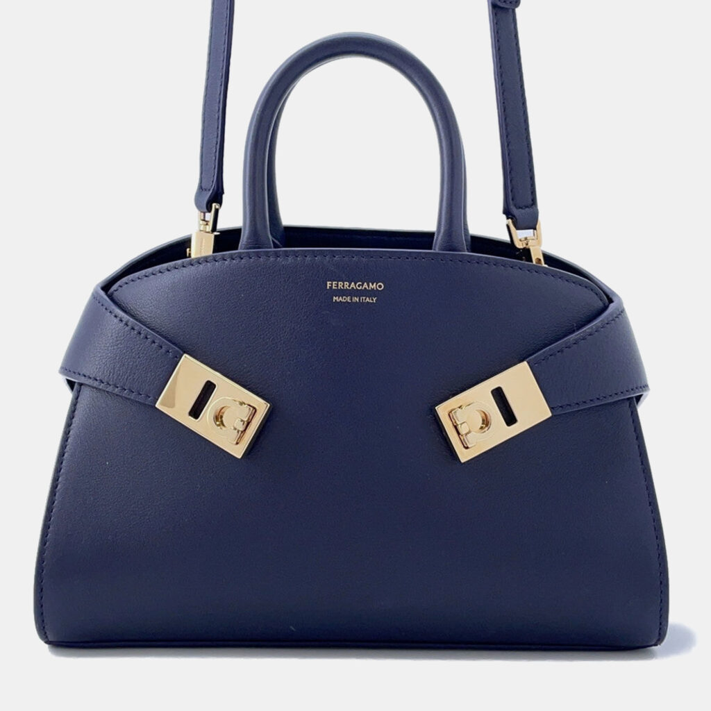 Ferragamo Hug 2-Way Handbag Midnight Calf Leather Size Xs Ferragamo Hug 2-Way Handbag Midnight Calf Leather Size Xs