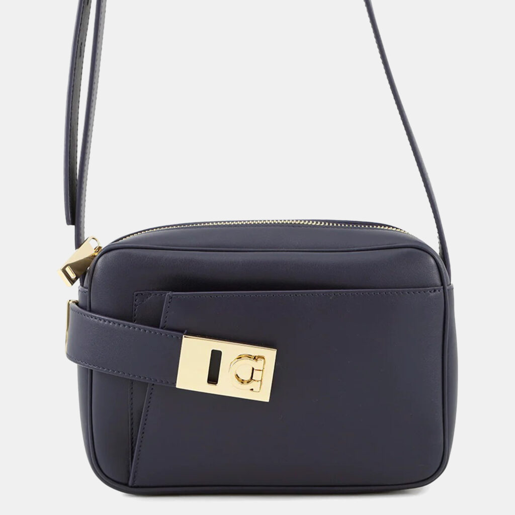 Ferragamo Shoulder Bag Camera Bag Gancini Midnight Blue Leather Ferragamo Shoulder Bag Camera Bag Gancini Midnight Blue Leather