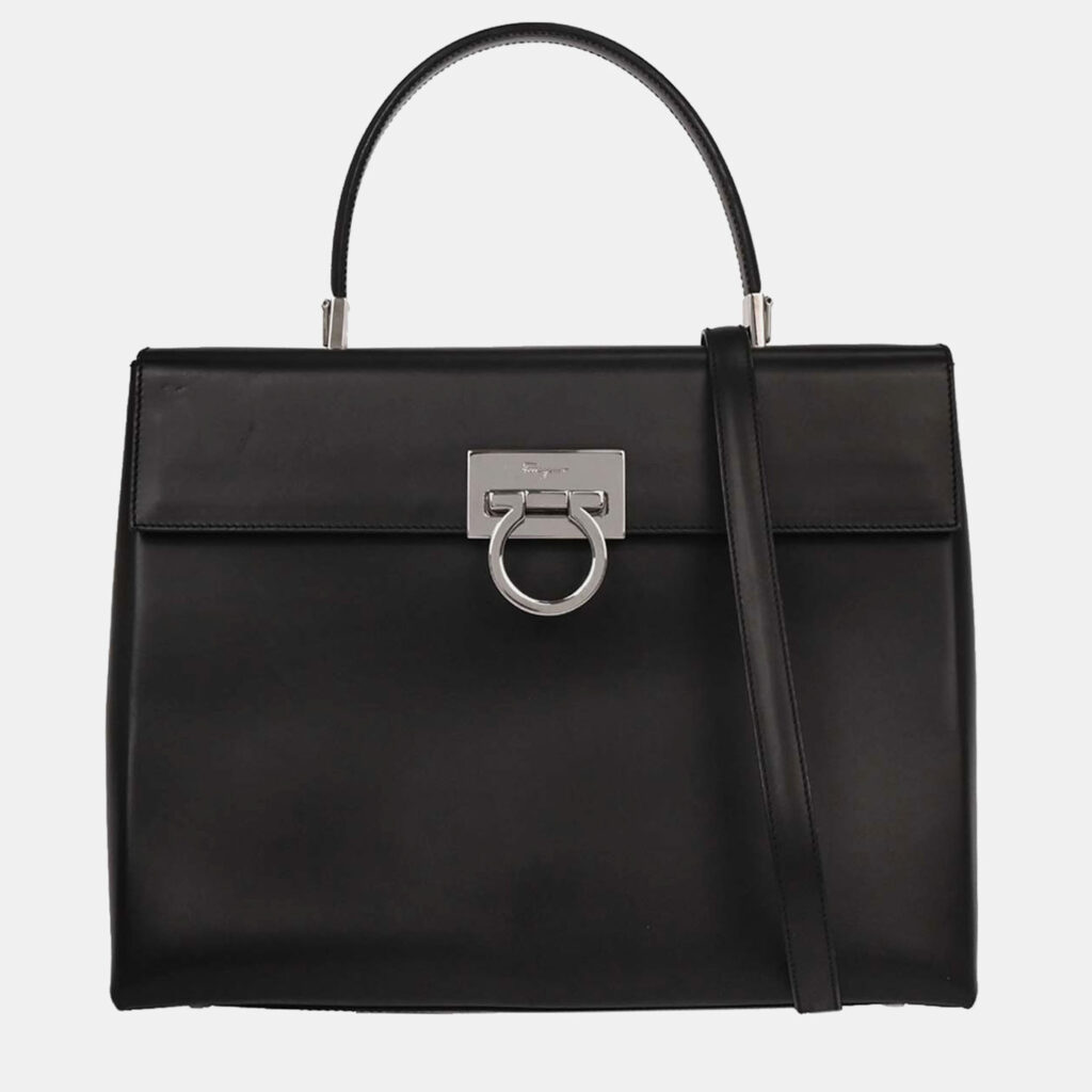 luxury-women-salvatore-ferragamo-used-handbags-p1250607-020-1.jpeg Salvatore Ferragamo Black Gancini 2way Handbag