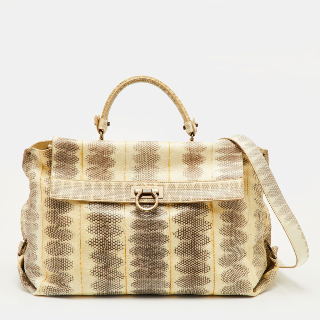 luxury-women-salvatore-ferragamo-used-handbags-p1251162-012-1.jpg Salvatore Ferragamo Sofia Beige Large Snakeskin Top Handle Bag