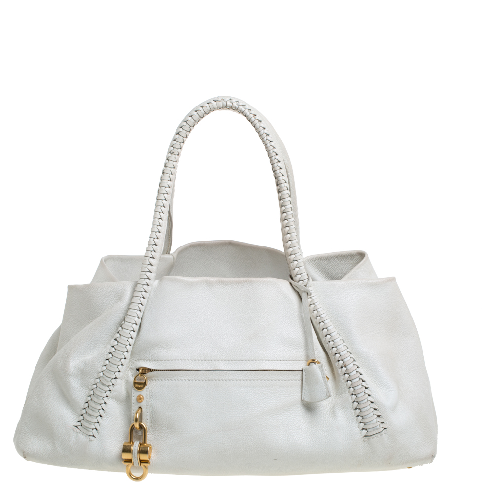 Salvatore Ferragamo White Leather Front Pocket Satchel Salvatore Ferragamo White Leather Front Pocket Satchel