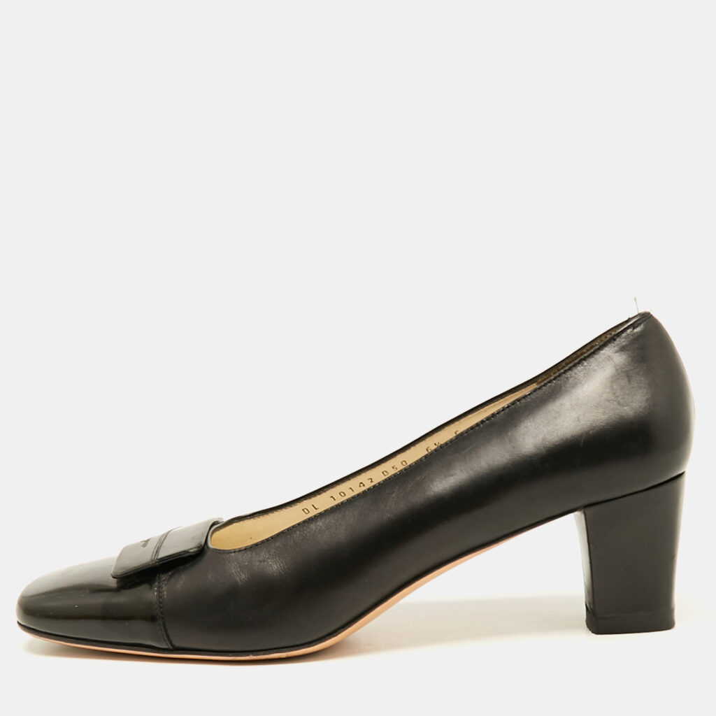 Salvatore Ferragamo Black Leather Bow Block Heel Pumps Size 37 Salvatore Ferragamo Black Leather Bow Block Heel Pumps Size 37