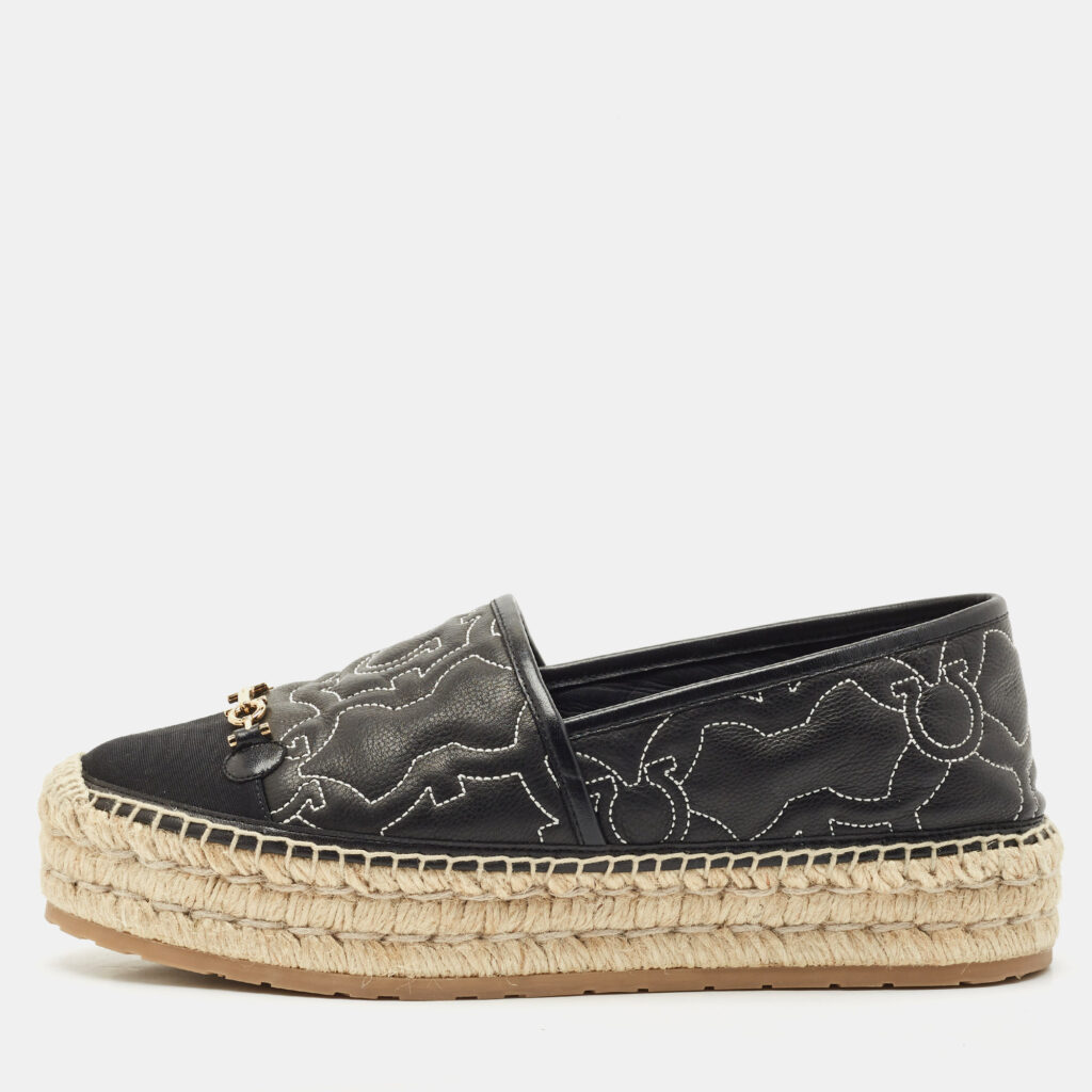 Salvatore Ferragamo Black Leather Kim Gal Espadrille Loafers Size 40 Salvatore Ferragamo Black Leather Kim Gal Espadrille Loafers Size 40