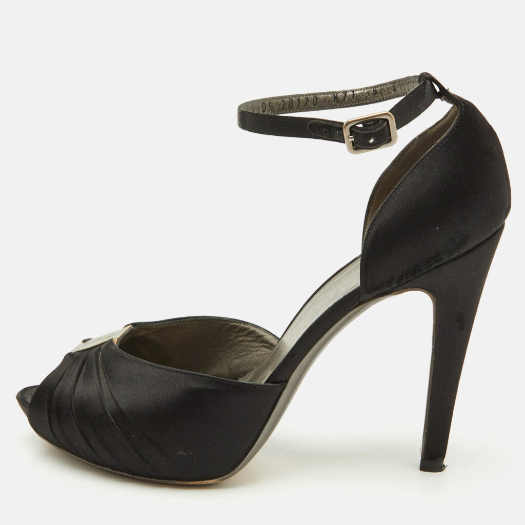 Salvatore Ferragamo Black Satin Ankle Strap Platform Sandals Size 39.5 Salvatore Ferragamo Black Satin Ankle Strap Platform Sandals Size 39.5