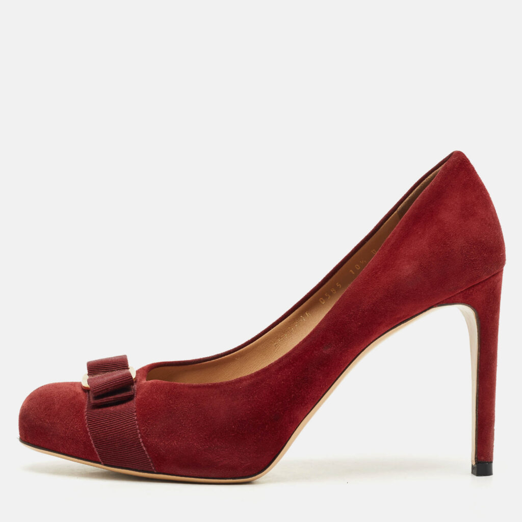 Salvatore Ferragamo Dark Red Suede Pimpa Vara Bow Platform Pumps Size 41 Salvatore Ferragamo Dark Red Suede Pimpa Vara Bow Platform Pumps Size 41