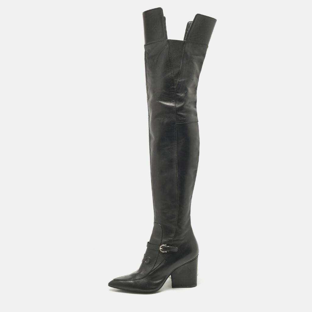 Salvatore Ferragamo Black Leather Thigh High Boots Size 40 Salvatore Ferragamo Black Leather Thigh High Boots Size 40