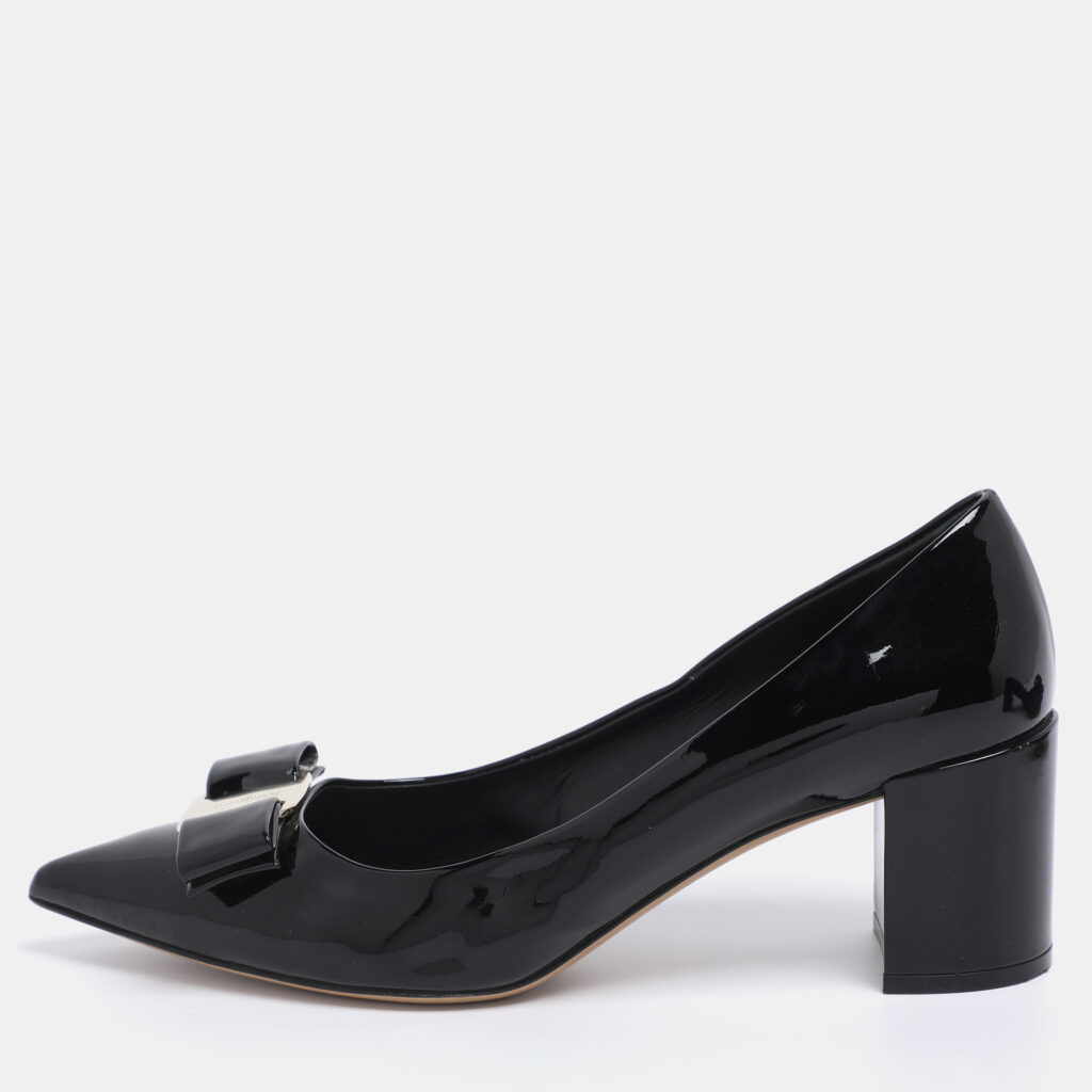 Salvatore Ferragamo Black Patent Leather Vara Bow Block Heel Pumps Size 41 Salvatore Ferragamo Black Patent Leather Vara Bow Block Heel Pumps Size 41