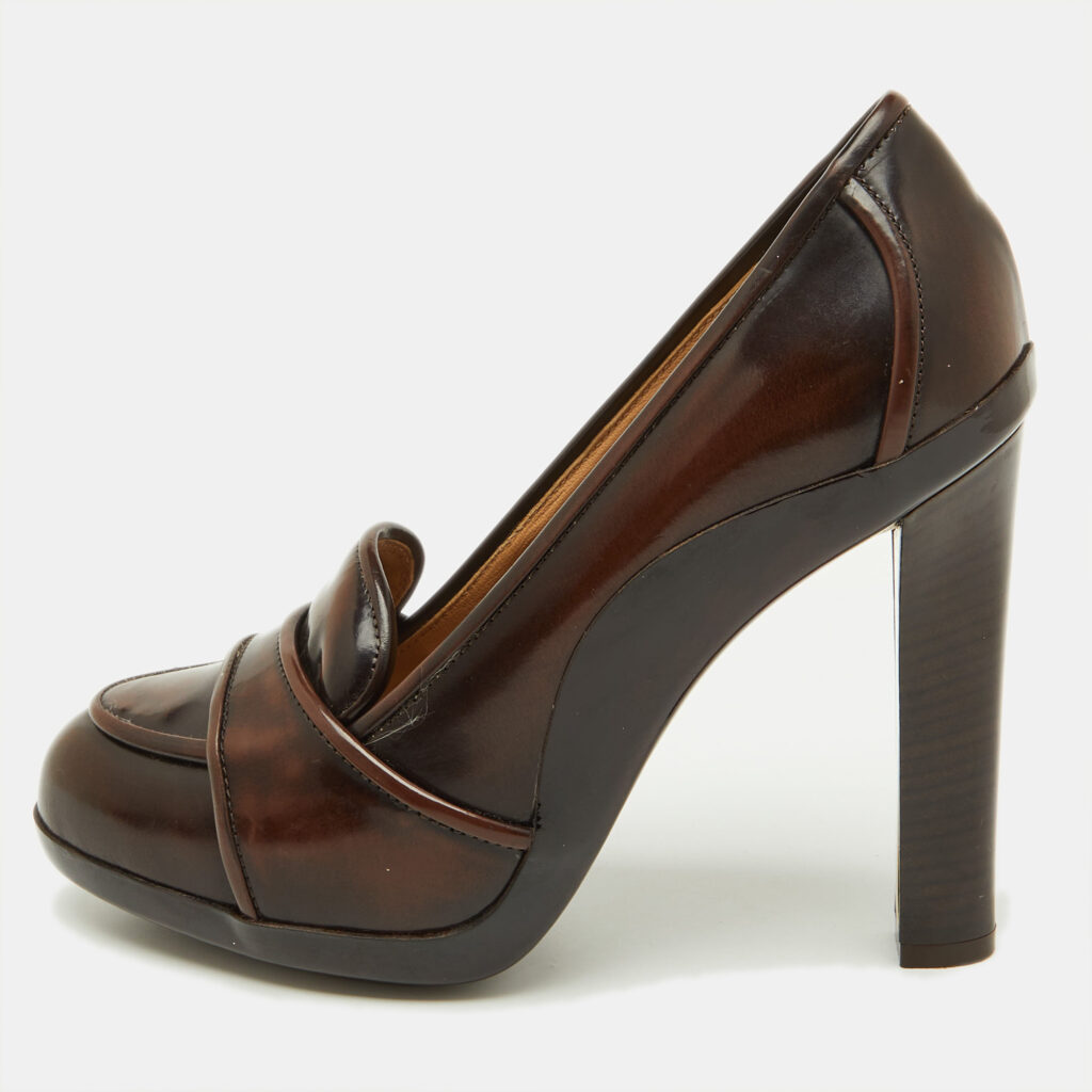 Salvatore Ferragamo Dark Brown Leather Loafer Platform Pumps Size 36.5 Salvatore Ferragamo Dark Brown Leather Loafer Platform Pumps Size 36.5