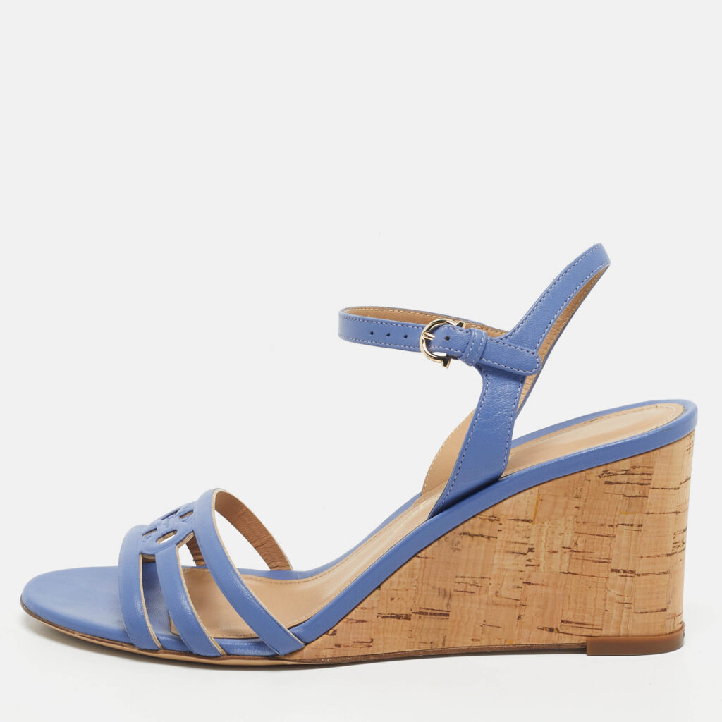 Salvatore Ferragamo Blue Leather Fieri Cork Wedge Sandals Size 38 Salvatore Ferragamo Blue Leather Fieri Cork Wedge Sandals Size 38