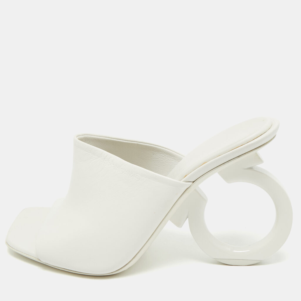 Salvatore Ferragamo White Leather Astro Slide Sandals Size 37 Salvatore Ferragamo White Leather Astro Slide Sandals Size 37