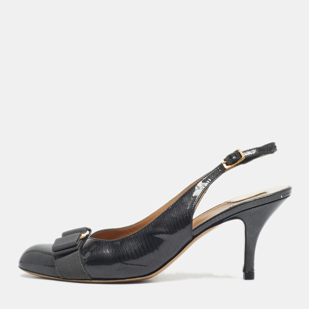 Salvatore Ferragamo Grey Patent Leather Vara Bow Slingback Pumps Size 38 Salvatore Ferragamo Grey Patent Leather Vara Bow Slingback Pumps Size 38