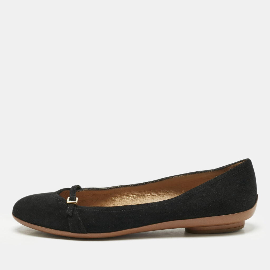Salvatore Ferragamo Black Suede Audrey Ballet Flats Size 37.5