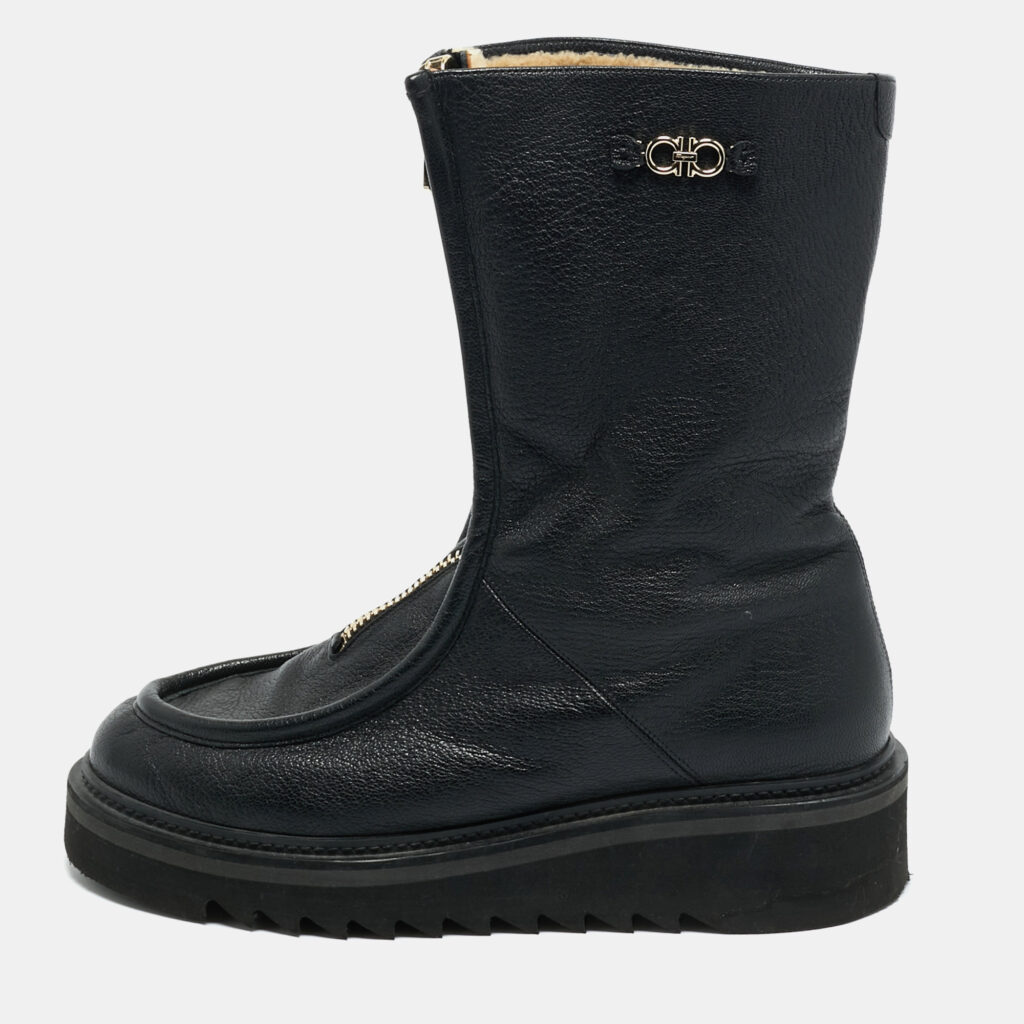 Salvatore Ferragamo Black Leather Eurialo Mid Calf Boots Size 39.5 Salvatore Ferragamo Black Leather Eurialo Mid Calf Boots Size 39.5