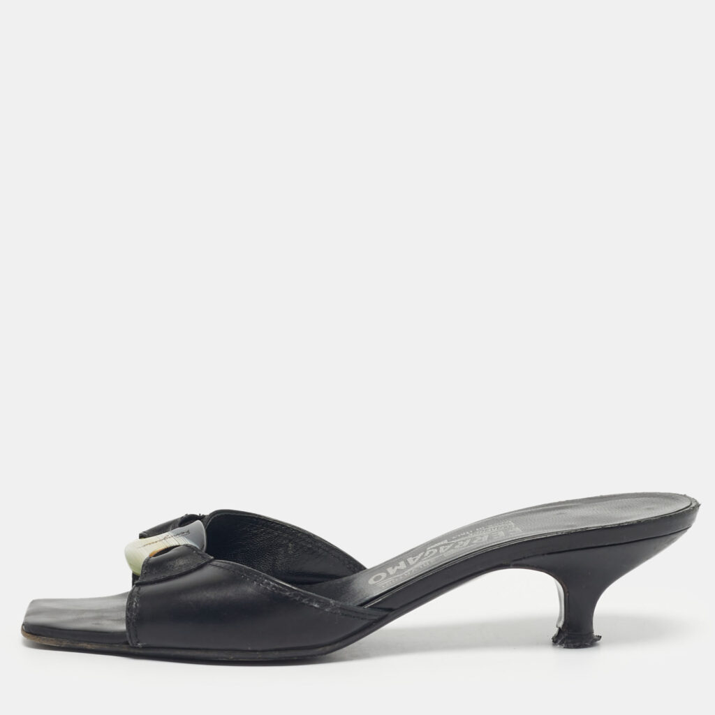 Salvatore Ferragamo Black Leather Slide Sandals Size 36.5