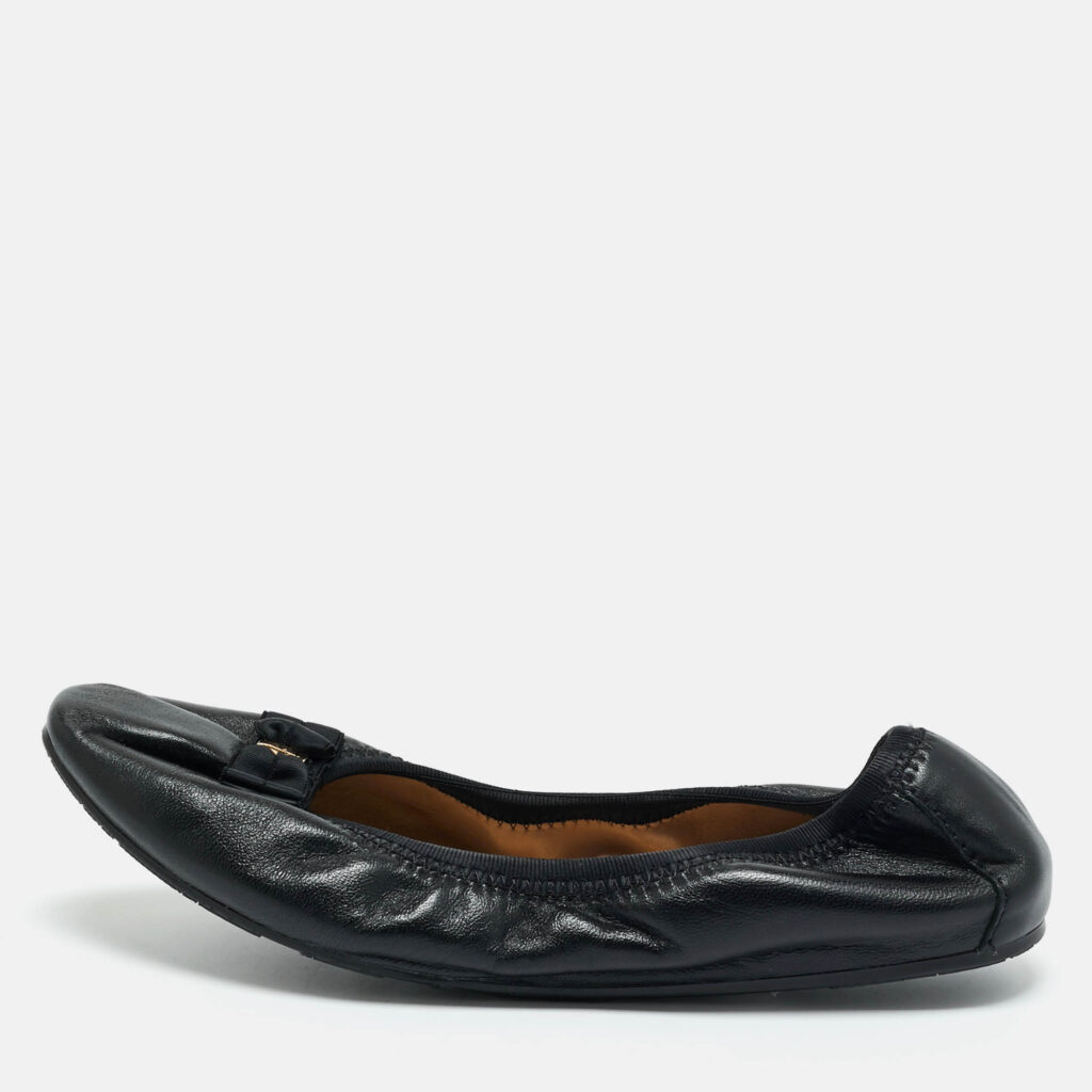 Salvatore Ferragamo Black Leather My Joy Scrunch Ballet Flats Size 36.5