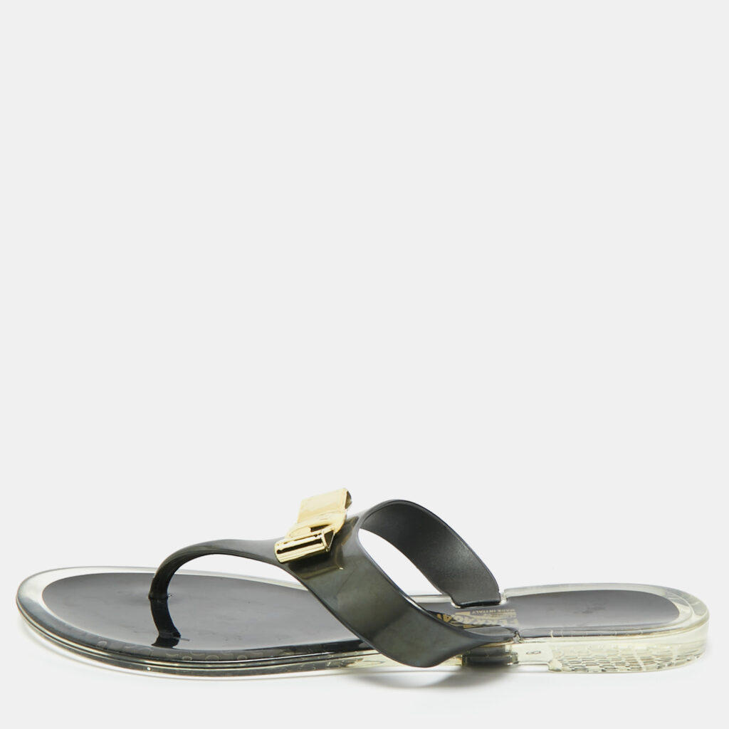Salvatore Ferragamo Black Jelly Vara Bow Thong Flat Sandals Size 38.5 Salvatore Ferragamo Black Jelly Vara Bow Thong Flat Sandals Size 38.5