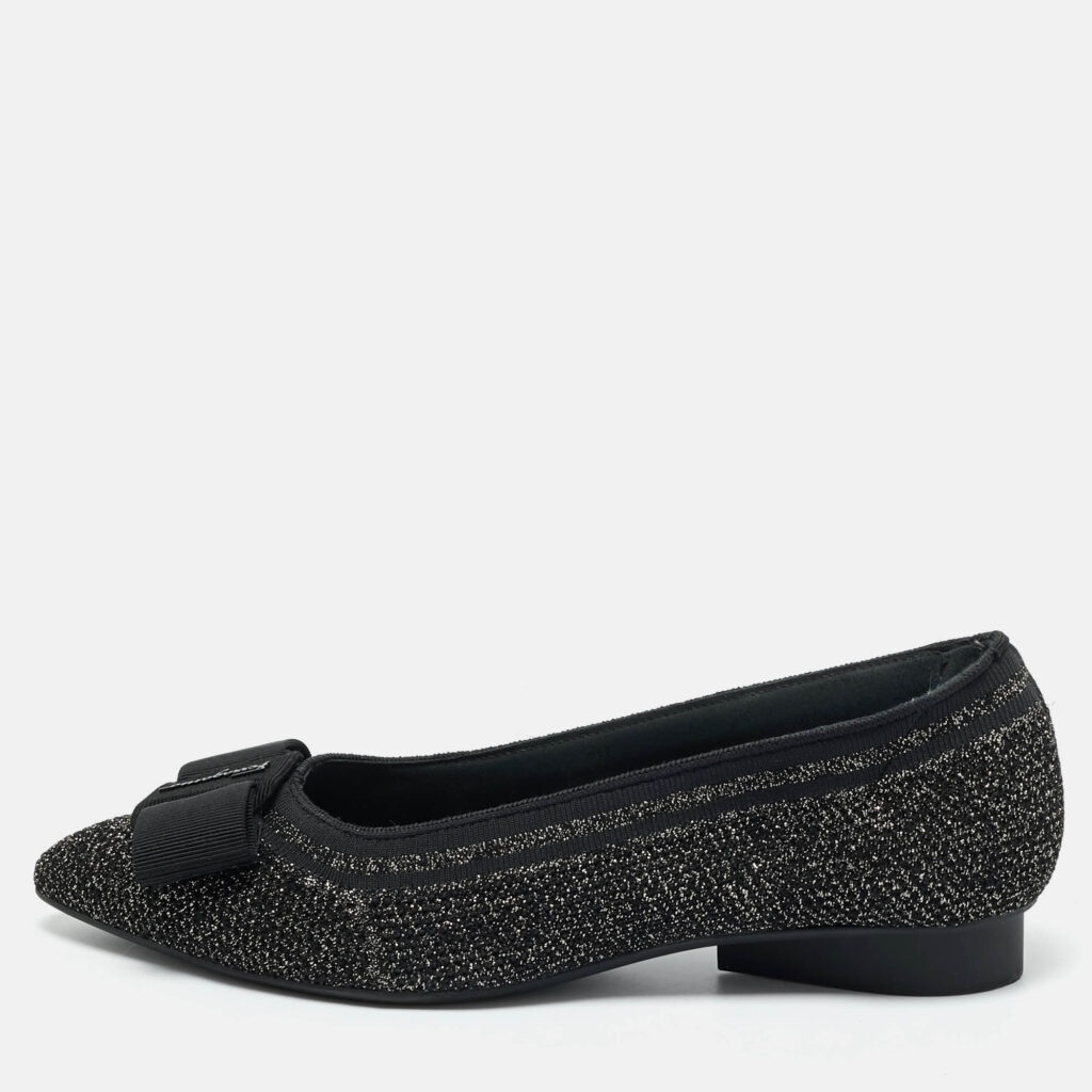 Salvatore Ferragamo Black/Gold Knit Fabric Varina Ballet Flats Size 38.5 Salvatore Ferragamo Black/Gold Knit Fabric Varina Ballet Flats Size 38.5