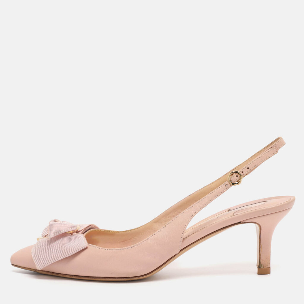 Salvatore Ferragamo Pink Leather Bow Slingback Sandals Size 37.5 Salvatore Ferragamo Pink Leather Bow Slingback Sandals Size 37.5