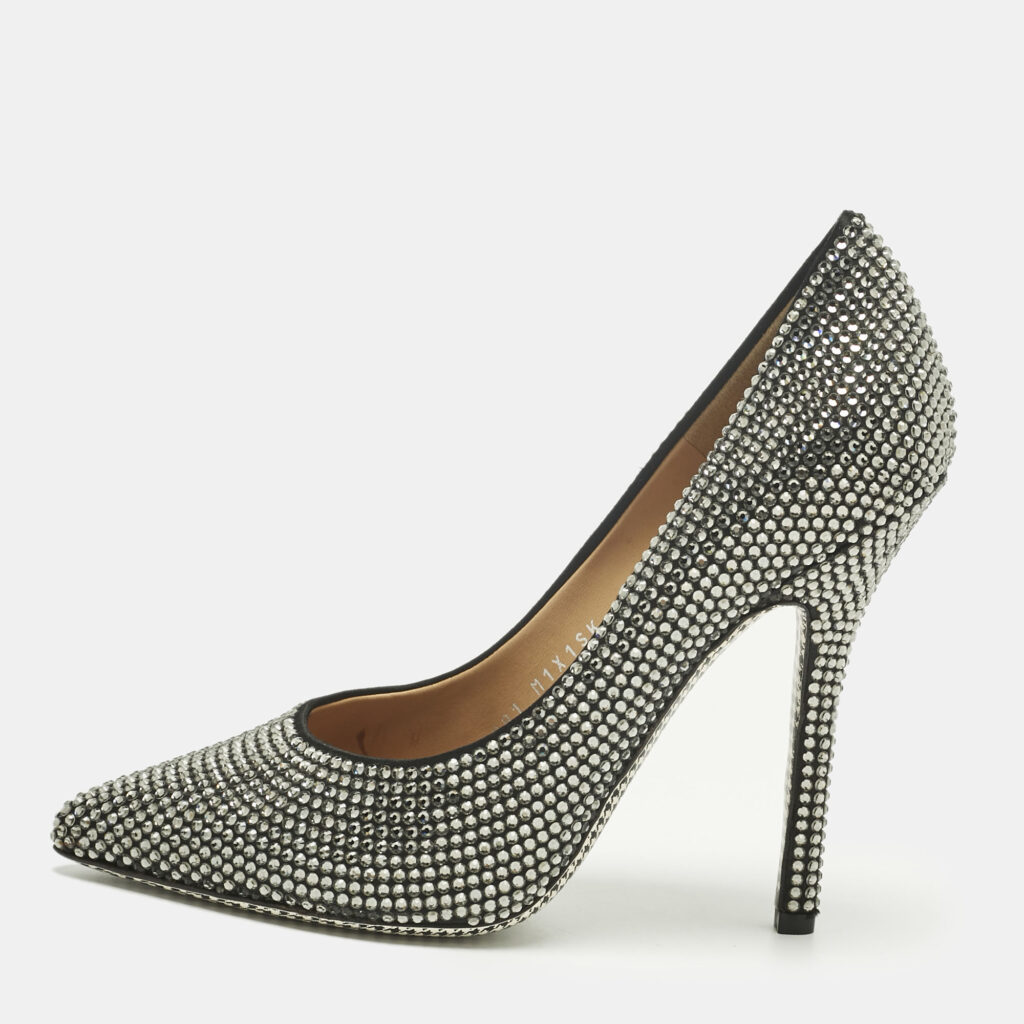 Salvatore Ferragamo Silver Satin Crystal Embellished Pointed Toe Pumps Size 37.5 Salvatore Ferragamo Silver Satin Crystal Embellished Pointed Toe Pumps Size 37.5