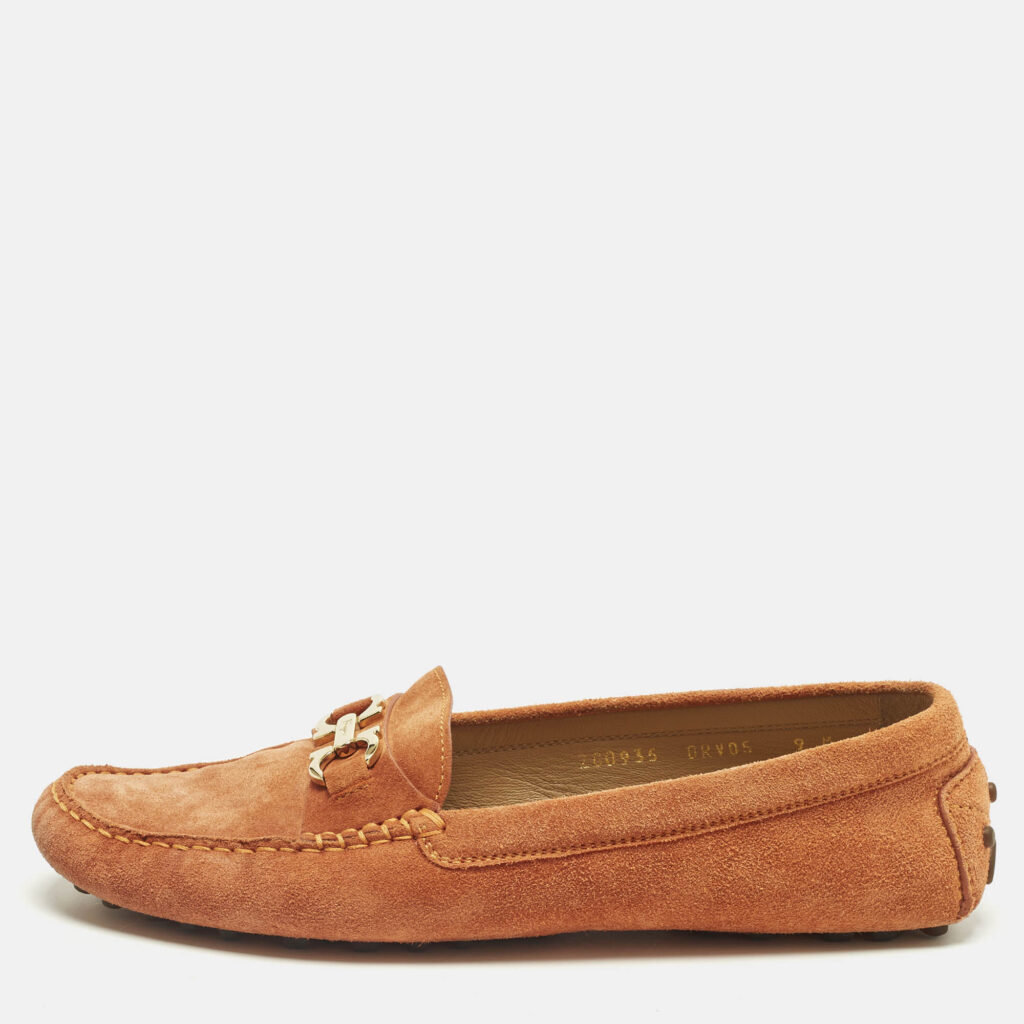 Salvatore Ferragamo Orange Suede Slip On Gancini Loafers Size 39.5 Salvatore Ferragamo Orange Suede Slip On Gancini Loafers Size 39.5