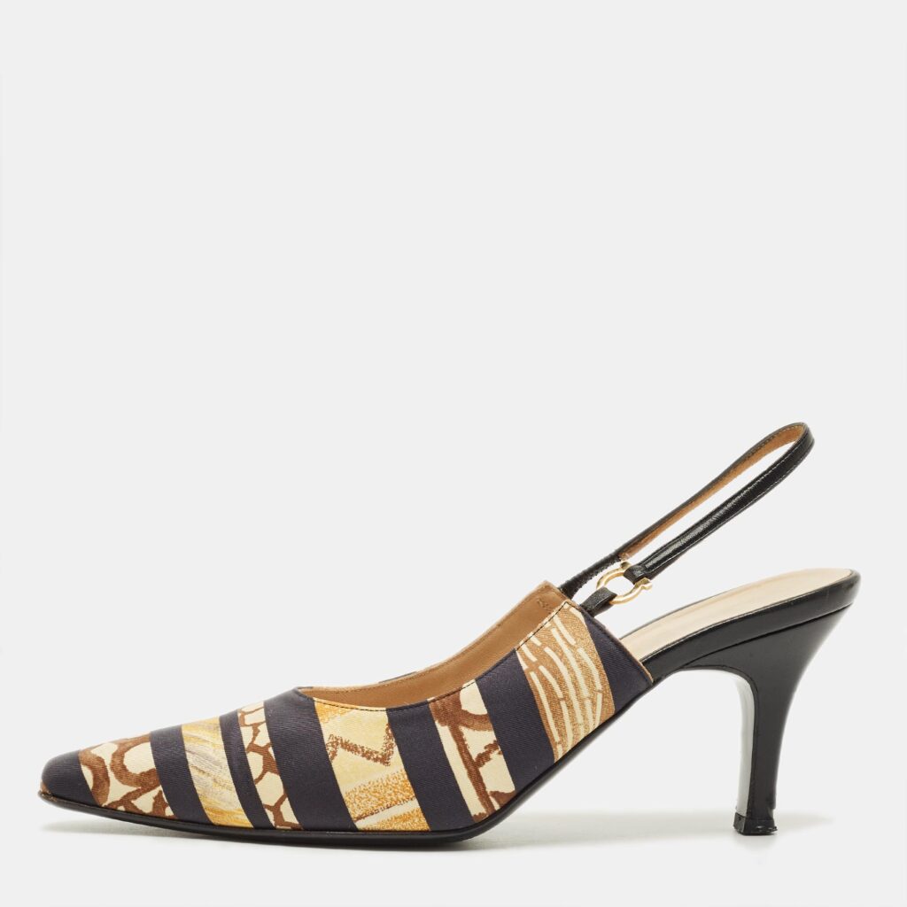Salvatore Ferragamo Size 38.5 Multicolor Fabric Slingback Pumps