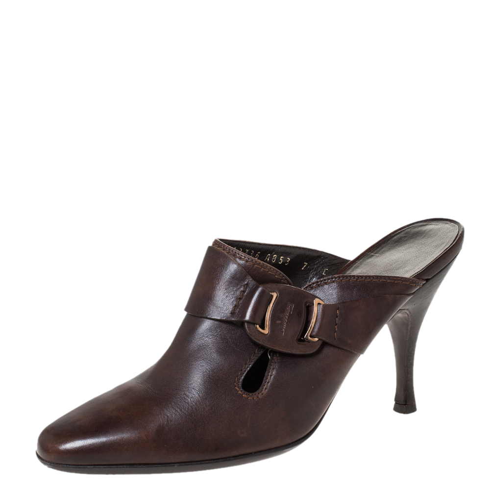 Salvatore Ferragamo Brown Leather Mule Sandals Size 37.5 Salvatore Ferragamo Brown Leather Mule Sandals Size 37.5